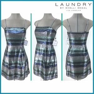 NWT Laundry by Shelli Segal striped sequined dress